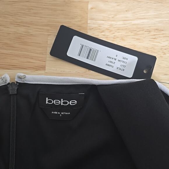 NWT Bebe Black & White Piping‎ Halter Top Dress Size Small Strappy Midi Sheath - Picture 4 of 10